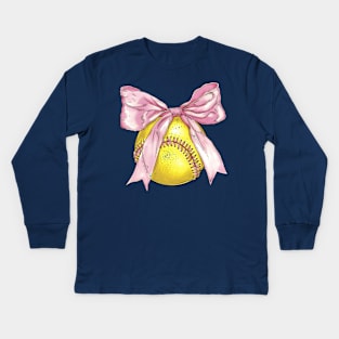 Cute softball with bow Kids Long Sleeve T-Shirt